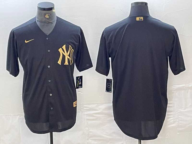 Men%27s New York Yankees Blank Black Gold Cool Base Stitched Jersey->new york yankees->MLB Jersey